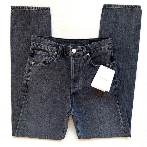 GOLDSIGN Benefit High Rise Relaxed Straight Farrow Cotton Jeans - Picture 3 of 13